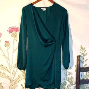 Silky Green Wrap Dress long sleeves Short small